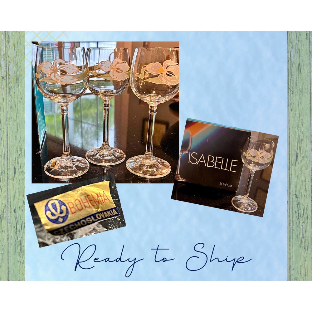 Isabelle Bohemia Crystal Hand Painted Floral Stemmed Wine Glasses - Set of 6